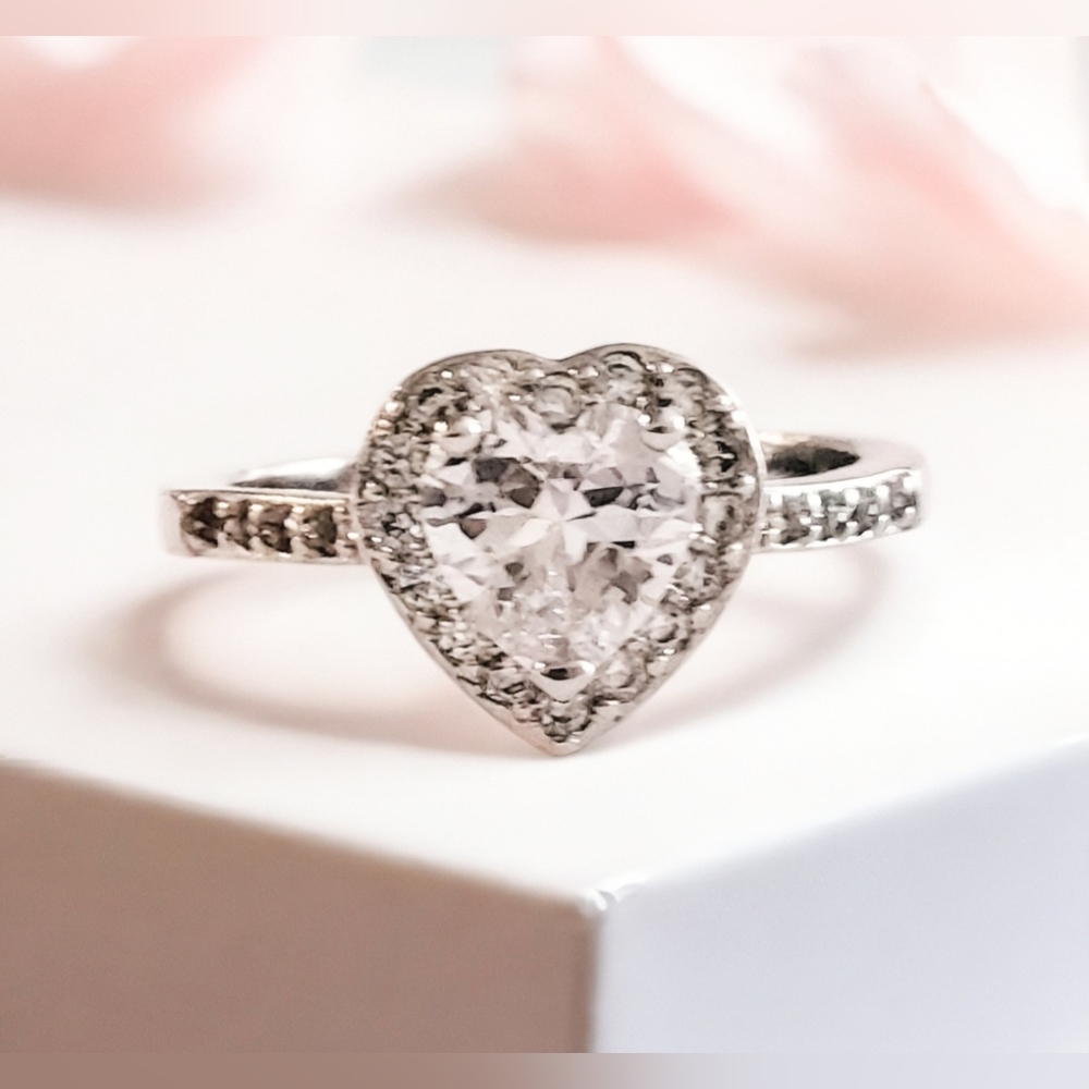 Sterling Silver CZ Heart Ring Womens Jewelry